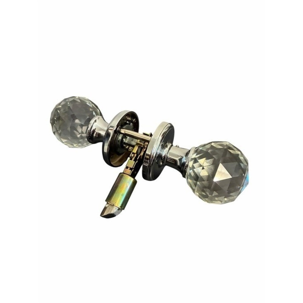 Faceted Crystal Glass Door Knobs with Polished Chrome Hardware Set Interior